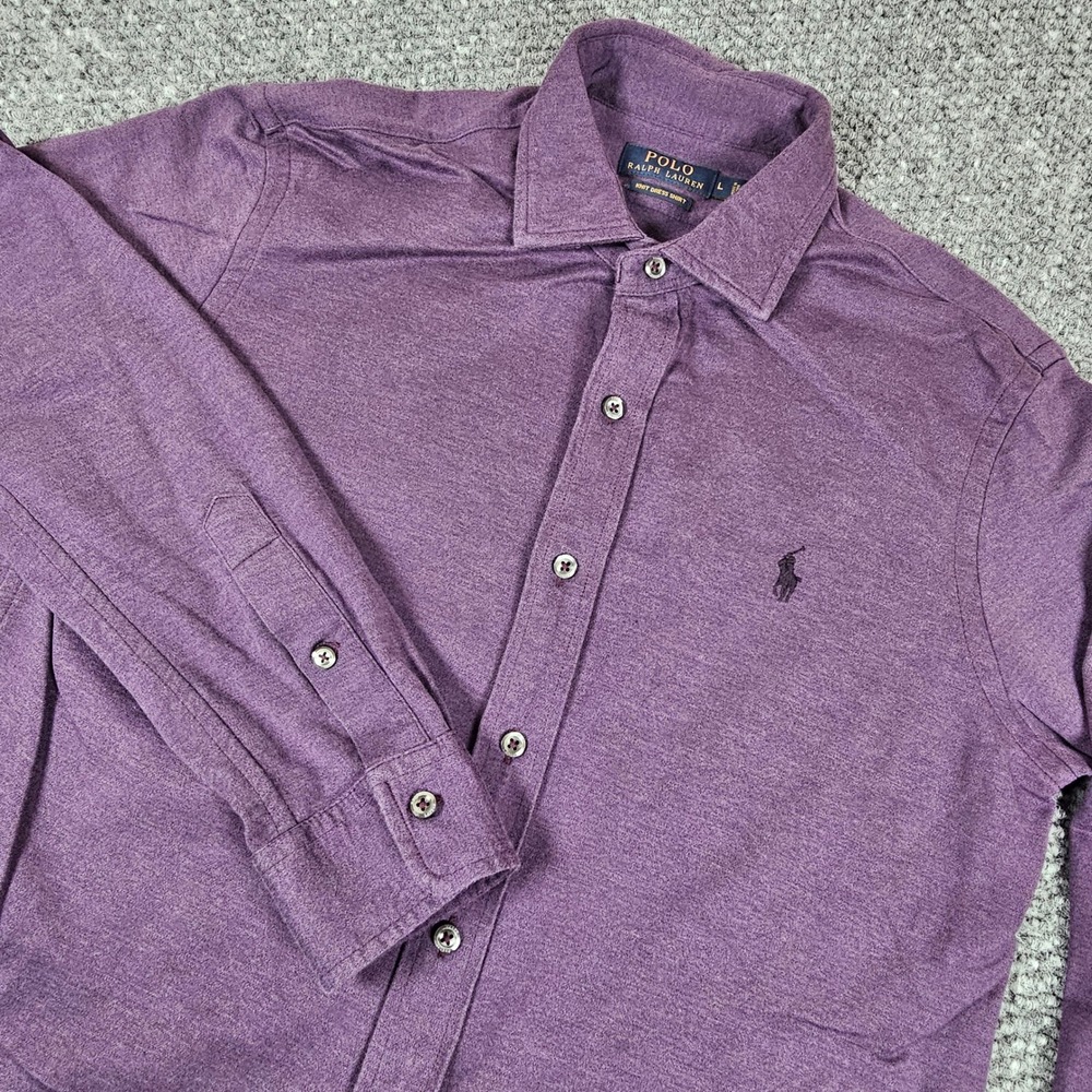 Polo Ralph Lauren Knit Dress Shirt Purple Long Sleeve‎ Button Down Men's L